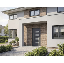 Moderní dům s vchodovými dveřmi, okny a zdivem z cihel