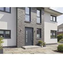 Fasáda domu s vchodovými dveřmi a okny