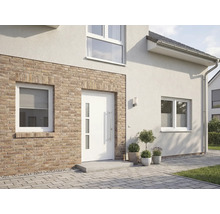 Vnější pohled na dům se vstupními dveřmi a okny