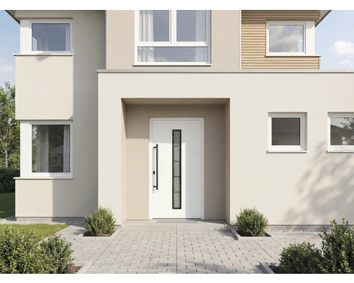 Fasáda domu s vchodovými dveřmi a okny