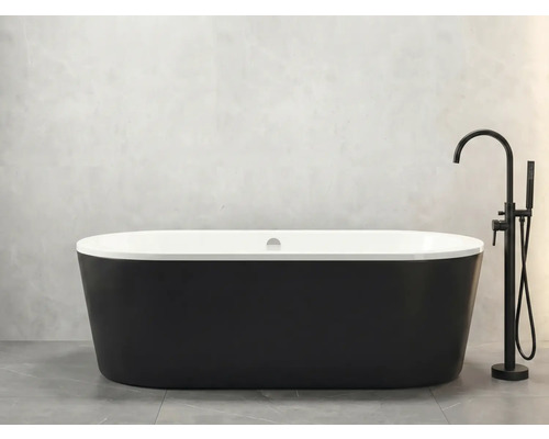 Oválná vana form&style 80 x 180 x 60 cm bílá černá lesklá Volně stojící vana s baterií do koupelny