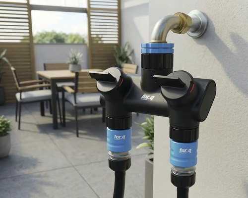 Rozdělovač zahradní vody pro venkovní montáž se dvěma výstupy