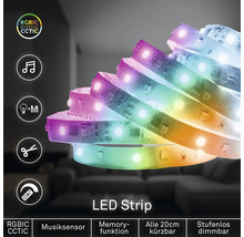 LED pásek RGBIC CCT s hudebním senzorem, paměťovou funkcí, zkratitelný každých 20 centimetrů a plynule stmívatelný.