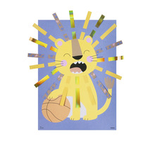 Kreativní sada lev z kartonu s hřívou z papírových proužků a basketbalovým míčem, folia Logo