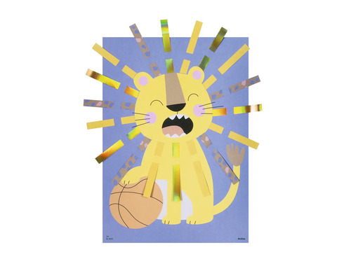 Kreativní sada lev z kartonu s hřívou z papírových proužků a basketbalovým míčem, folia Logo