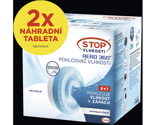 Náhradní tablety do pohlcovače vlhkosti Stop Vlhkosti Aero 360 stupňů, neutrální, 2 kusy po 450 gramech, Henkel Logo.