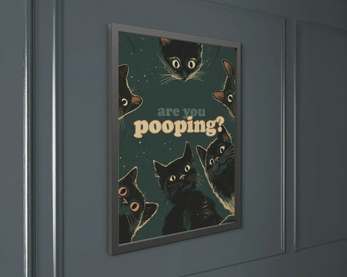 Rámovaný nástěnný plakát s ilustracemi koček a textem are you pooping