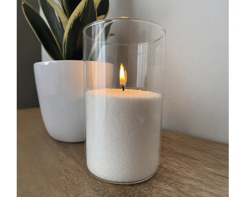 Vonná sypaná svíčka Emocio 350 g Cashmere + 10 ks knotů bílá