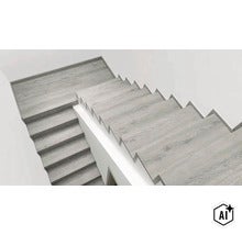 Schodišťové stupně s moderním vzhledem dřeva v minimalisticky navrženém schodišti. (Image AI modified or generated)