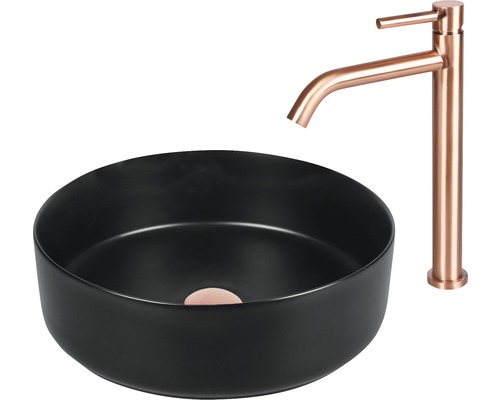 Černé umyvadlo na desku s baterií