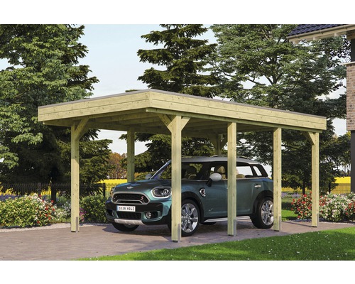 Přístřešek na auto SKAN HOLZ Friesland 314 x 555 cm impregnovaný vč. EPDM fólie Dřevěný přístřešek pro auto s vozem venku