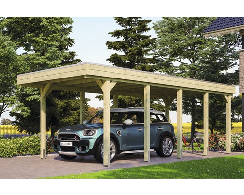 Přístřešek na auto SKAN HOLZ Friesland 314 x 708 cm impregnovaný vč. EPDM fólie Dřevěný přístřešek pro auto s autem