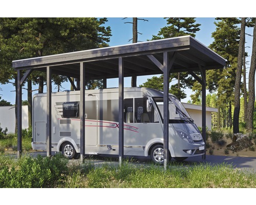 Přístřešek na auto SKAN HOLZ Friesland karavanový 397 x 708 cm břidlicově šedý Dřevěný přístřešek pro auto s obytným vozem venku