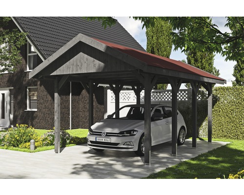 Přístřešek na auto SKAN HOLZ Wallgau 380 x 600 cm břidlicově šedý vč. šindelů Dřevěný přístřešek pro auto s automobilem na pozemku