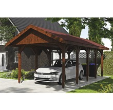 Přístřešek na auto SKAN HOLZ Wallgau 380 x 750 cm ořech vč. šindelů