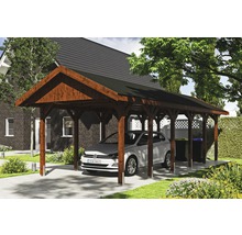 Přístřešek na auto SKAN HOLZ Wallgau 380 x 900 cm ořech vč. šindelů