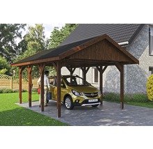 Přístřešek na auto SKAN HOLZ Wallgau 430 x 600 cm ořech vč. šindelů