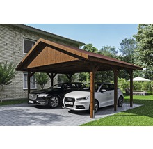 Přístřešek na auto SKAN HOLZ Wallgau dvojitý 620 x 500 cm ořech vč. šindelů