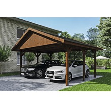 Přístřešek na auto SKAN HOLZ Wallgau dvojitý 620 x 500 cm ořech vč. šindelů