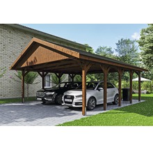 Přístřešek na auto SKAN HOLZ Wallgau dvojitý 620 x 750 cm ořech vč. šindelů