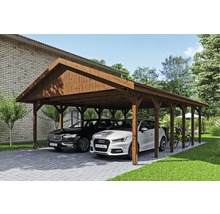 Přístřešek na auto SKAN HOLZ Wallgau dvojitý 620 x 900 cm ořech vč. šindelů