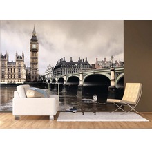 Obývací pokoj s fototapetou Londýna s Big Benem, Westminsterským palácem a mostem.