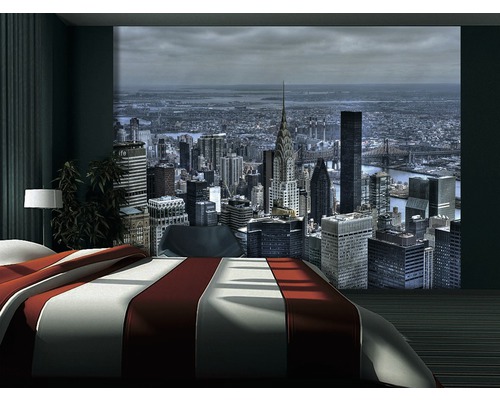 Ložnice s fototapetou panorama New Yorku