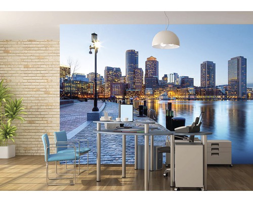 Fototapeta s panoramatem Bostonu v moderní kanceláři