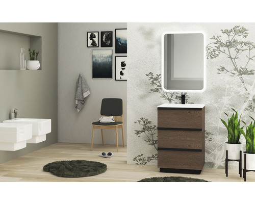 Světlá koupelna s umyvadlem, zrcadlem, bidetem a dekoracemi pro přátelskou atmosféru.