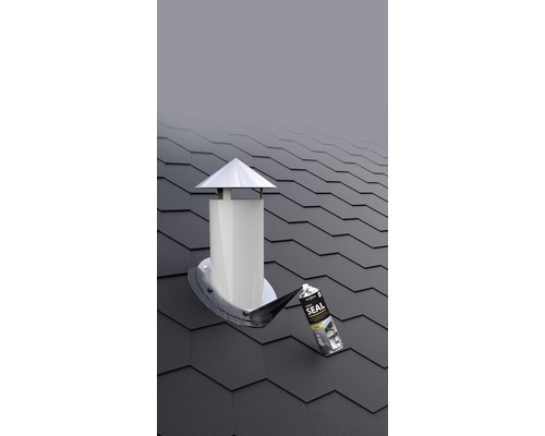 Střecha s komínem a těsnicím sprejem