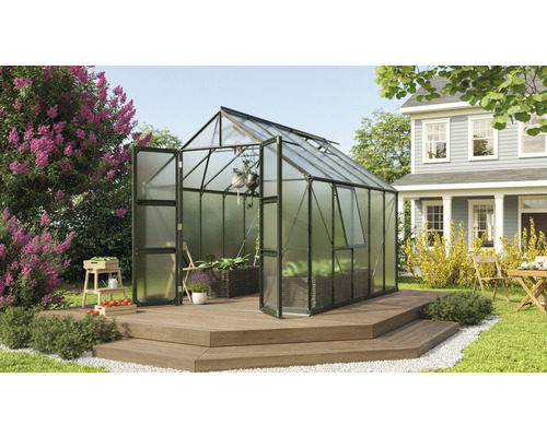 Skleník Vitavia Olymp 8300 polykarbonát 4 mm 257 x 324 cm zelený vč. základového rámu