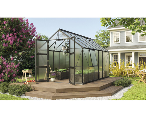 Skleník Vitavia Olymp 9900 polykarbonát 4 mm 257 x 386 cm černý vč. základového rámu