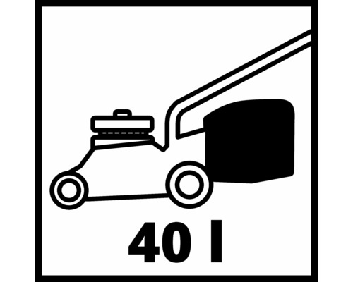 Symbol sekačky na trávu s objemem sběrného koše 40 litrů