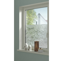 Okno s mléčnou fólií a dekorací na parapetu