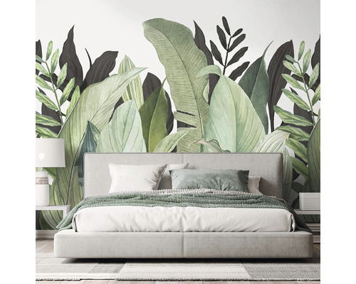 Ložnice s fototapetou s rostlinným motivem