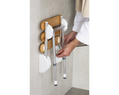 Skládací nástěnná sprchová sedačka z bambusu a kovu