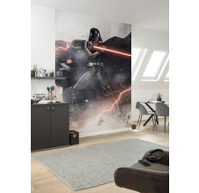 Obývací pokoj s fototapetou postavy Star Wars na zdi.