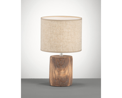 Stolní lampa s dřevěnou základnou a látkovým stínidlem