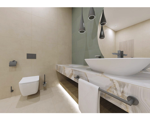 Moderní koupelna s umyvadlem, toaletou a osvětlením