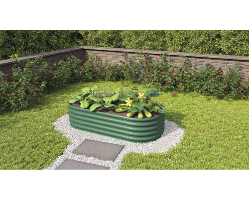 Vyvýšený záhon Vitavia Vita 401 Basic 162,1 x 82,1 x 40,1 cm plechový zelený Zvýšený záhon s rostlinami v zahradě