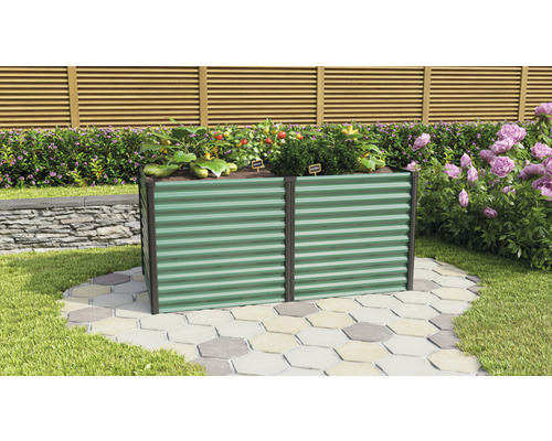 Vyvýšený záhon Vitavia Linus 858 plechový 96,2 x 187,7 x 86 cm zelený/černá Vyvýšený záhon se zeleninou na zahradě