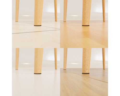 Dřevěné nohy židle na různých podlahových krytinách