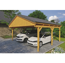 Dvojitý dřevěný carport se dvěma auty