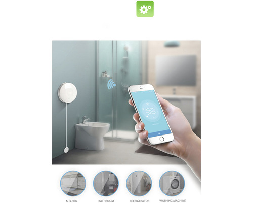 Detektor vody s připojením ke smartphonu v koupelně