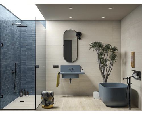 Koupelna se sprchou, umyvadlem, zrcadlem, vanou a pokojovou rostlinou