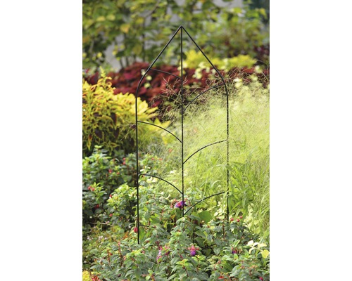 Kovová podpěra rostlin v zahradním záhonu