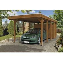 Přístřešek na auto SKAN HOLZ Friesland 314 x 708 cm ořech vč. alu plechu a odkládacího prostoru