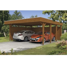 Dřevěný dvojitý carport se dvěma auty