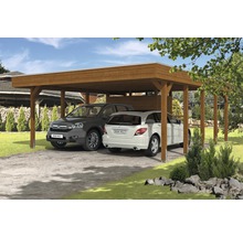 Přístřešek na auto SKAN HOLZ Friesland dvojitý 557 x 708 cm ořech vč. alu plechu a odkládacího prostoru