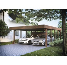 Přístřešek na auto SKAN HOLZ Friesland dvojitý 557 x 708 cm ořech vč. alu plechu a odkládacího prostoru